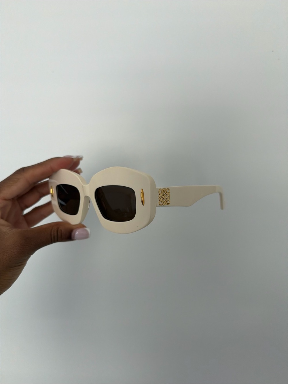 Loewe Cream Square Sunglasses with Gold Accents